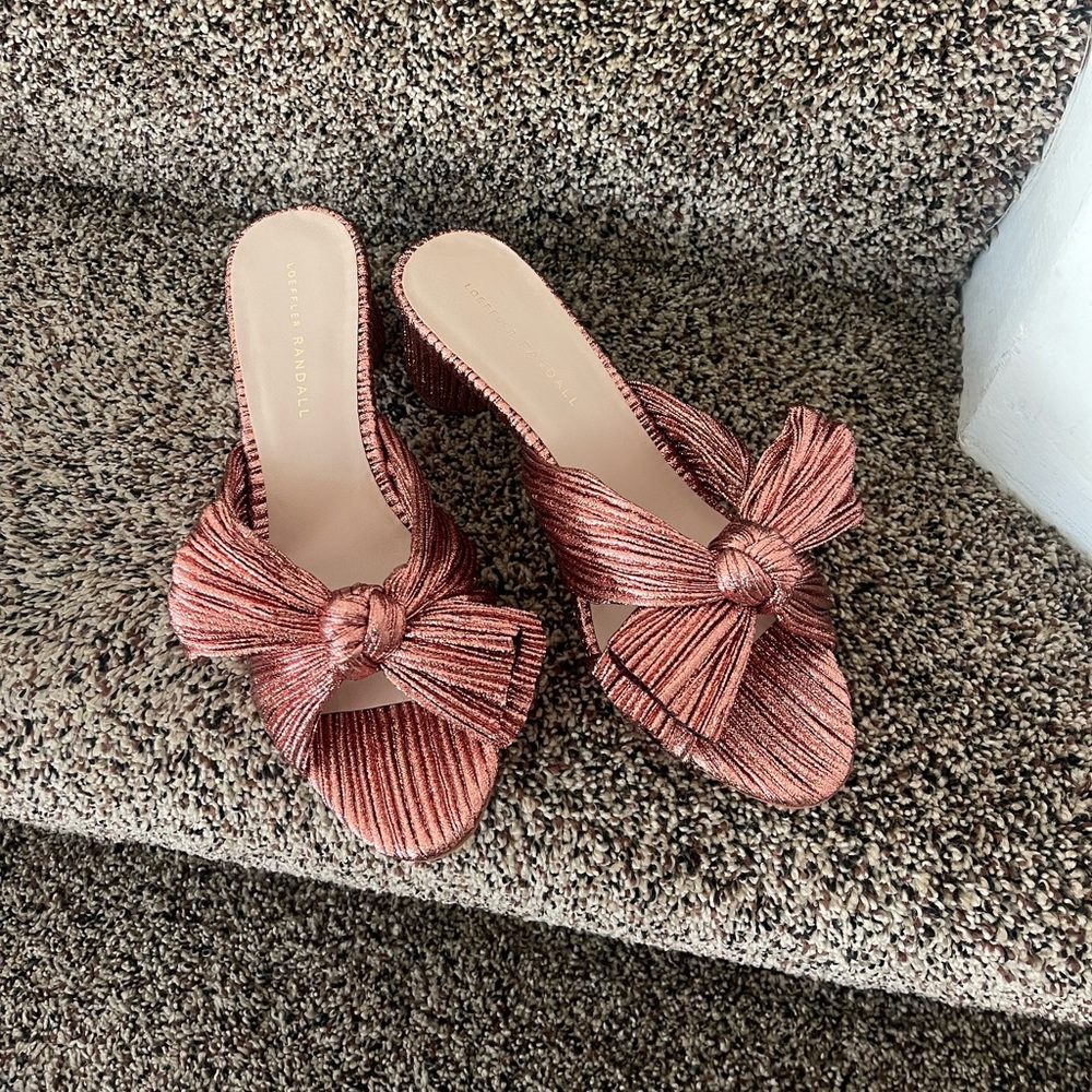 LOEFFLER RANDALL “Metal Rose” colored Emilia Pleated Knot Mules. BRAND NEW!!!